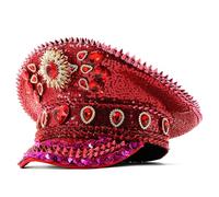 Hrtyvhin Sparkling Captain Hat Heavy Crystal Sequins For Bachelorette Party Bride For Actor Actress Hip Hop Music Festival Fashion Accessory