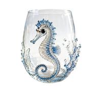 Hrtyvhin Stemless Clear Drinking Glass, Little Seahorse 3D Stereoscopic