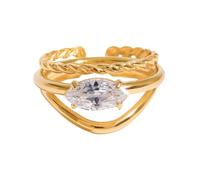 Hrtyvhin Trendy Gold Plated Adjustable Size Stackable Rings Set Waterproof Finger Jewelry Stylish Accessories for Parties Minimalist Rings Set