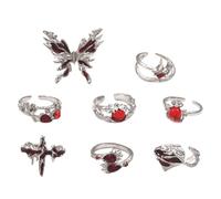 Hrtyvhin Vibranting Color Sturdy Alloy Butterfly Heart Crosses Rings Jewelry Accessory for Daily Wear and Parties 8pcs Set Trendy Women ' s Rings