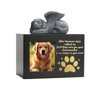 Hrtyvhin Wood Keepsakes Urn Ashes Container Box For Cherished Pet With Angelic Statue Preservation Box For Memorial Memorial Dog Urn