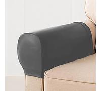 Hruile Armchair Arm Covers Sofa Arm Caps Armrest Cover PU Leather Stretch Arm Cover Non Slip Chair Arm Protectors Waterproof Furniture Armrest Protector,Set of 2,Grey
