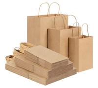 HRUISE Brown Paper Gift Bags with Handles 60Pcs, Small + Medium + Large Paper Bag Kraft Thicken 130GMS for Birthday Party Shopping Packaging Merchandise Grocery - 20pcs per Size