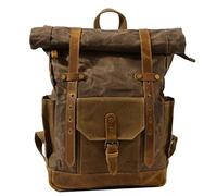 HRWLY Photography Waterproof Canvas Bag Retro Casual Travel Camera Backpack Men Shoulders Carrying Bags Fit 17" Laptop Case for DSLR(Coffee)