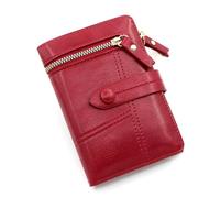HRWLY PU Leather Wallet Clip Zipper Zero Wallet Women's Short Wallet Japanese Small Fragrance(Rosso)