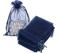 HRX Package 100pcs Organza Gift Bags Navy Blue, 4 x 6 inch Mesh Jewelry Pouches Drawstring Party Favor Bags for Small Sample Christmas Candy