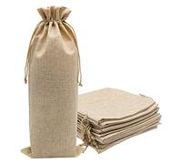 HRX Package 10pcs Burlap Wine Bags for 1.5L Magnum Bottles, Hessian Cloth Glass Liquor Bottle Bags Covers for Christmas Wedding Party (16.5 x 7 inch)
