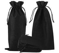 HRX Package 10pcs Jute Burlap Wine Bags, Hessian Cloth Bottle Gift Bags Drawstring for Blind Taste Halloween Party Holiday Giving (Black)