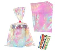 HRX Package 120pcs 6x9 Inches Iridescent Cellophane Bags with Ties, Clear Cellophane Sweet Bags for Candy, Treats, Cookies Party Gift Favors