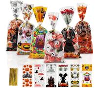 HRX Package 200PCS Halloween Cellophane Bags, Sweets Bags for Trick or Treating, Transparent Candy Bag with Twist Tie, Halloween Party Decorations Supplies