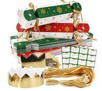 HRX Package 30 Packs Christmas Crackers Luxury, Make Your Own Christmas Crackers Kit, DIY Christmas Crackers Bulk with Games,Eco Xmas Cracker with Thick Hats Strings, No Snap(Red&Green)