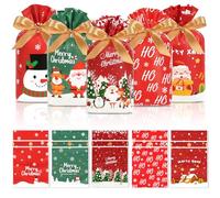 HRX Package 50pcs Christmas Cookie Bags,15x23cm Plastic Sweet Bags Treat Pouch, Drawstring Candy Gift Bags for Christmas Party Favor Goodie Bags(Five Patterns)