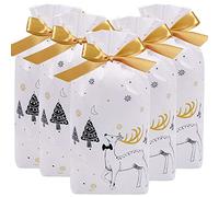 HRX Package 50pcs Plastic Treat Bags With Bows, Drawstring Gift Candy Party Favor for Christmas Goodies Cookies (14.7 x 23.5 x 6 cm)