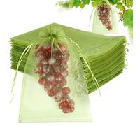 HRX Package 50Pcs Reusable Fruit Protection Bags, 20x30cm Grape Netting Bags with Drawstring Plant Protect Bag Garden Fruit, Nylon Anti-mosquito （Olive Green）