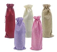 HRX Package Jute Wine Bottle Bags with Drawstring, 10 PCS 5 Colors Reusable Bottle Decoration Covers Pouches for Blind Wine Tasting (36.7×14.5cm)