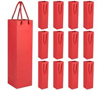 HRX Package Kraft Wine Tote Bags for Single Bottle, 12PCS Sturdy Paper Wine Gift Bags with Handles for Christmas, Party, Shopping, Retail Merchandise (Red)