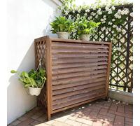 HRXQ Wooden Air Conditioning Rack Radiator Covers Air Conditioning Shell Blinds Cover Privacy Screen Brown Outside Unit Air Conditioner Cover for Garden Balcony(M-100x43x94cm)