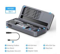 HS-02 Smart Soldering Iron Set with Mobile Workbench Storage Box 9W-100W Internal Heating PD/QC/DC Power Supply CNC Aluminium Alloy Shell 0.96-Inch IPS Color Screen ESD Protection(HS-02A high)