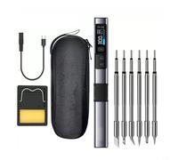 HS-02A Intelligent Soldering Iron Kit, 100W PD Fast Heating with 0.96" Display, CNC Aluminum Alloy Body, ESD Protection, 6 Tips & Stand for Electronics Repair