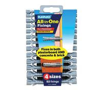 HS-1353-52 Plasplug All-in-One Wall Raw Fixings Pack 52 (4 Sizes) for Concrete, Brick & Plasterboard