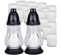 HS Candle Grave Candle Glass Set of 2 in White with Approx. 18 Hours Burn Time Including 14 Candles