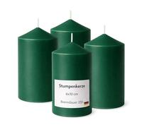HS Candle Pack of 4 Pillar Candles Dark Green, Diameter 6 cm x 10 cm, Approx. 25 Hours Burning Time, Matte Smooth Finish, Cotton Wick, Made in the EU, for Table Decoration and Advent Wreath