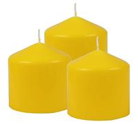 HS Candle Pillar Candles Wax Candles Diameter 8 cm x 8 cm (Pack of 3) Yellow - Long Burning Time, Made in the EU, Candles Block Candles - Wax Pillar