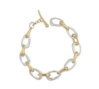 HS Edit ORGANIC Sterling Silver & 18ct Yellow Gold Plated Large Organic Link T-Bar Bracelet