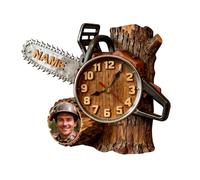 HSAEANZL Personalized Chainsaw Logging Themed Clock With Name Customized Chainsaw Wall Clock 2D Acrylic Material Flat Printing Suitable For Rural Style Decorative Wall Clocks In Workshops (Chainsaw-3)