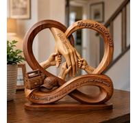 HSAEANZL Personalized Infinity Wooden Gift for Father,Custom Name Dad and Kids Holding Hands Infinity Heart Desk Decorative Figures Sign Plaque,Custom Unique Fathers Day Gift,Birthday Gift's for Dad