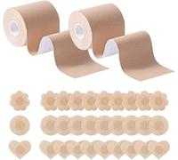 HSAJS Breast Lift Tape,2 Rolls Body Tape for Women with 30pc Breast Petal Nipple Covers,Adhesive Push Up Bra Tape for A to E Cup Size,Waterproof & Breathable,Khaki