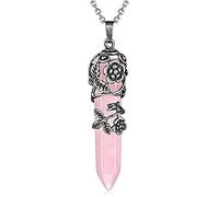 HSAJS Crystal Tears Amethyst Healing Crystal Stone Crystal Point Pendant Necklace for Women Silver Flower Wrapped Natural Hexagonal Energy Stone Chakra Necklace for Women Jewellery Gifts (Pink)