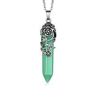 HSAJS Crystal Tears Amethyst Healing Crystal Stone Crystal Point Pendant Necklace for Women Silver Flower Wrapped Natural Hexagonal Energy Stone Chakra Necklace for Women Jewellery Gifts (Green)