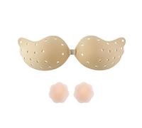 HSAJS Strapless Bra Invisible Adhesive Breathable Stick On Bra Silicone Adhesive Bra,Sticky Bra Backless Push Up Bra Comfortable Cup Bra & 2Pcs Nipple Covers Padded Bra for Swimsuit Women (B)
