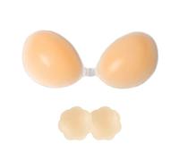 HSAJS Strapless Bra Invisible Adhesive Silicone Backless Push Up Bra with Nipple Covers Reusable Frontless Sticky Bra for Women Swimsuit and Party Wear (B)