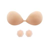 HSAJS Strapless Bra Invisible Adhesive Sticky Bra Silicone Stick On Bra Backless Push Up Bra Comfortable Cup Bra & 2Pcs Nipple Covers Padded Bra Freedom Bra for Swimsuit Women (C)