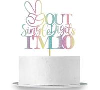 HSC 1 Pack 10th Birthday Decorations Out Single Digits I'm 10 Cake Topper Iridescent Glitter Single-Sided Paper Cupcake Picks for Ten Fabulous 10 Years Old Theme Party Supplies Iridescent
