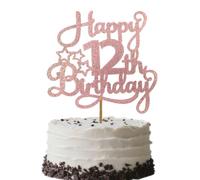 HSC 1 Pack Happy 12th Birthday Cake Topper Glitter Rose Gold Paper 5.6x9.8 Inch 12th Birthday Cupcake Topper Children's Party Decorations Birthday Theme Party Supplies