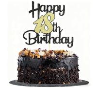 HSC 18th Birthday Cake Topper, 18th birthday cake decorations, 18th cake toppers for boys, Happy Birthday Black and Gold Glitter Anniversary Party Decoration