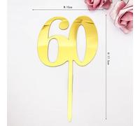 HSC 1Pcs 60th Birthday Cake Topper Gold 10cm x17.5cm - 60 Cake Toppers for Birthday, Anniversary, Retirement Party Decoration - Happy 60 Cheers Cake Decoration
