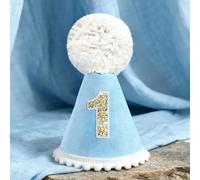HSC 1st Birthday Hat, 1st Birthday Decorations for Boys, Baby Boy Party Hat with Shiny 1" and Big Pom Pom for Baby's Unforgettable 1st Birthday Celebration