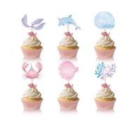 HSC 24 Pack Ocean Sea Animal Cupcake Toppers Under the Sea Turtle Mermaid Cupcake Picks for Ocean Sea Theme Baby Shower Birthday Party Cake Decorations Supplies