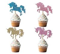 HSC 24Pcs Unicorn Cake Toppers Jumping & Running Design with Glitter Surface | Purple, Red, Blue, Gold Colors | Baby Shower Wedding Kids Birthday Party Cupcake Decorations Supplies Paper 24 Pieces