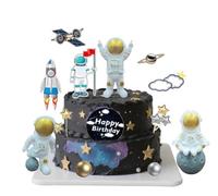 HSC 27 Pcs Space Cake Toppers, Astronaut Cake Topper with Rocket Star Planet Design, Space Cupcake Toppers for Kids Birthday Decorations (gold)
