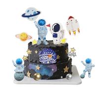 HSC 28 Pcs Space Cake Toppers, Astronaut Cake Topper with Rocket Star Planet Design, Space Cupcake Toppers for Kids Birthday Decorations (blue)