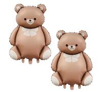 HSC 2pcs Teddy Bear Balloons, Baby Shower Balloon, Foil Brown Balloons for First Birthday Decorations Animal Farm Zoo Jungle Safari Theme Party Supplies