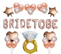 HSC 31-PCS Rose Gold Bride-to-Be Balloon Set - Foil & Latex Bridal Shower Decorations with 30" Diamond Ring, 16" Letter Balloons, 18" Star,heart & 12" Glitter Balloons for Engagement Party, Wedding