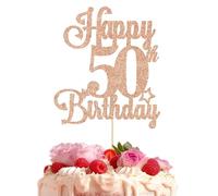 HSC 50th Birthday Decorations, Happy 50th Birthday Cake Topper, 50 Cake Toppers, Rose Gold Glitter Design, Perfect for 50-Year-Old Women's Party & Dessert Decoration
