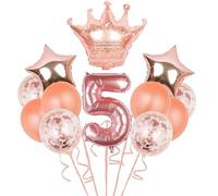 HSC 5th Birthday Decorations 5th birthday balloons Set - 12Pcs Reusable Rose Gold Foil Number 5 Balloons, Stars & Crown for Girls & Boys Party Supplies