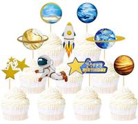HSC 9 Pack Space Astronaut Cupcake Toppers Space Boy Moon Rocket Planet Cupcake Toppers Earth Planet Cupcake Picks Space Theme Gender Reveal Birthday Shower Party Supplies